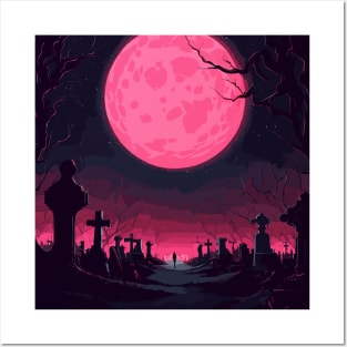 Nighttime Melancholy Under the Pink Full Moon Posters and Art